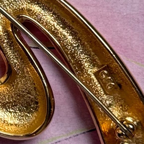 VINTAGE FERNANDO ORIGINALS Brooch Abstract Scribble Polished Gold Metal 80s - Picture 3 of 5
